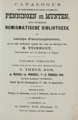 14075
<br/>
Catalogus van penningen en munten, numismatische bibliotheek en penningkasten ... collectie Tuinhout
<br/>
<em></em>